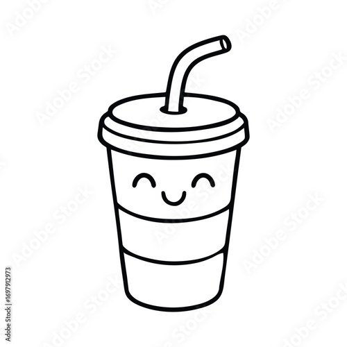 Soft drink cup coloring page with straw.