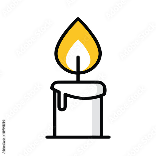 Lit Candle Icon Simple Vector Illustration of a Burning Candle