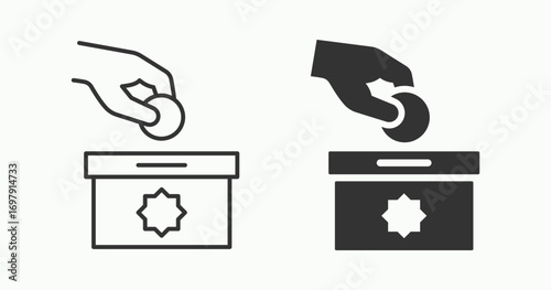 Donation box icons collection outline and glyph styles on white background.