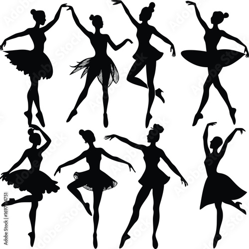 Elegant ballerinas dancing in various beautiful poses