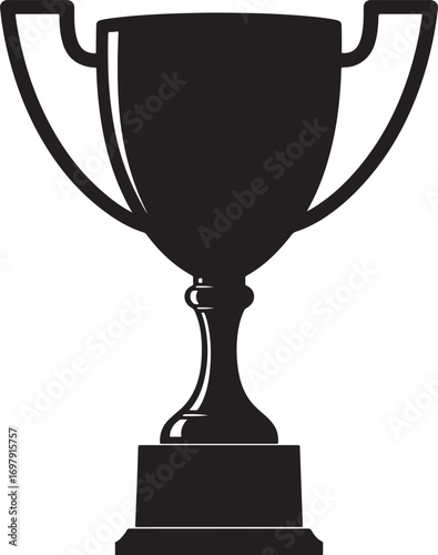 Black silhouette of a classic trophy with curved handles on a white background award winner