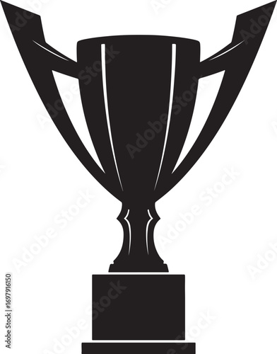 Black silhouette of a modern trophy with wide handles on a white background award winner