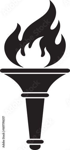 Black torch with flames on a white background fire light