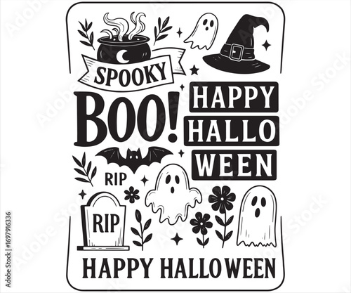 Spooky Halloween Elements Lettering Illustration