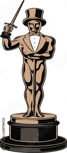 Stylized Figure of an Award Statue Holding a Sword sculpture