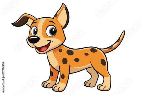Smiling Cartoon Dog with Orange Spots, Funny, Playful, White Background