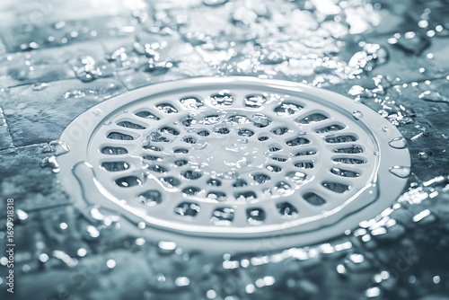Water draining through a round shower drain