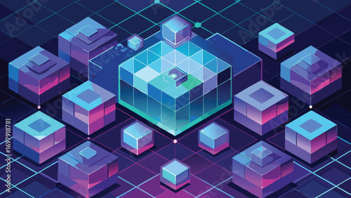 Abstract 3d isometric cubes with geometric design and gradient colors suitable for digital design and technology