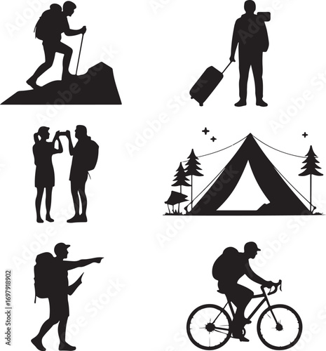 Silhouette collection of outdoor adventure activities people