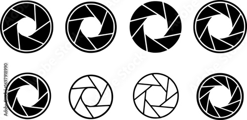 Vector black camera shutter icons set