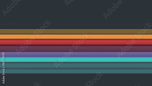 Abstract composition of horizontal gradated color bars in varied hues with minimalist design on a transparent background