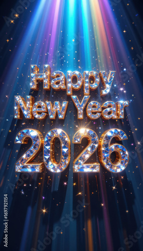 Happy new year 2026 celebration with colorful lights and sparkles