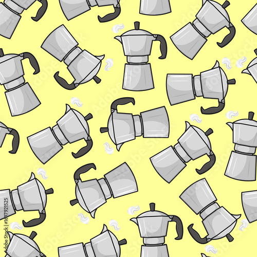 Coffee maker pattern on a yellow background