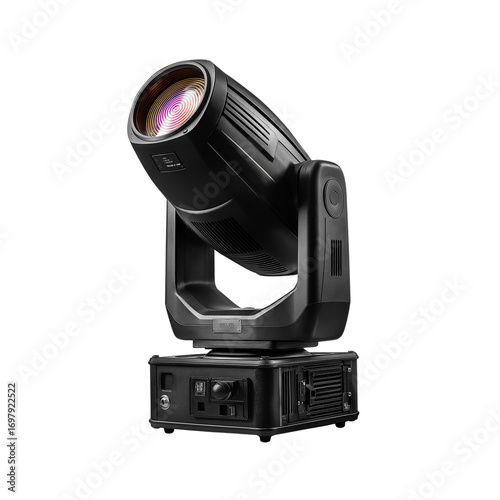 High-performance moving head light in a studio setting for lighting design and stage production. PNG image, transparent background