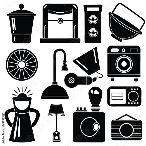 Collection of modern household appliances and gadgets