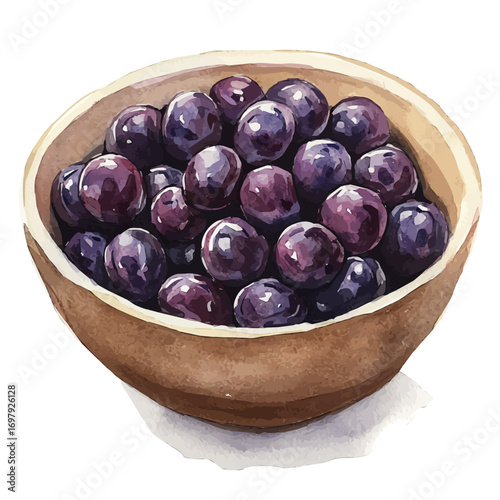 watercolor vector of Acai Bowl, isolated on a white background.