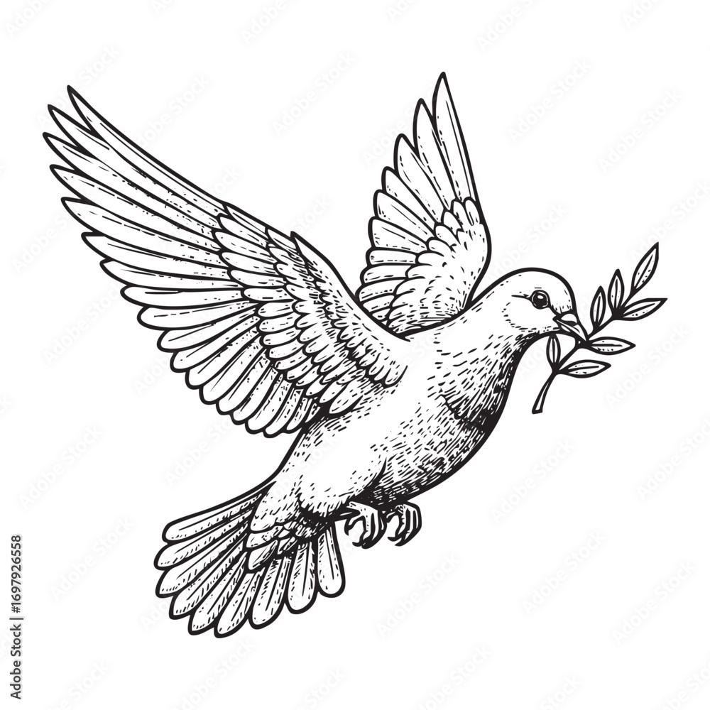 Obraz premium flying dove bird with olive branch