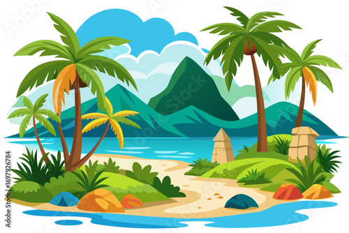 tropical beach with palm trees