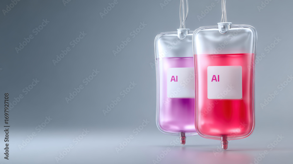 Obraz premium Conceptual image of ai powered therapeutics and complex ethics involved. thought provoking view of future medicine technology and healthcare innovation with an IV bag