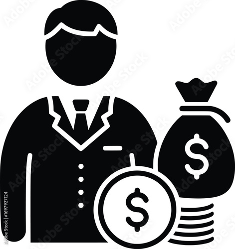 Startup Entrepreneur Managing Finances with Cash and Coins in Professional Attire - Vector Illustration Depicting Financial Success and Growth