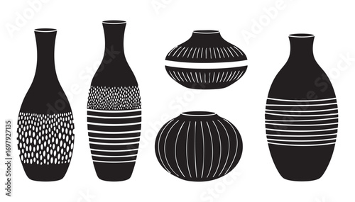Boho ceramic vase set in trendy minimalist style vector illustration