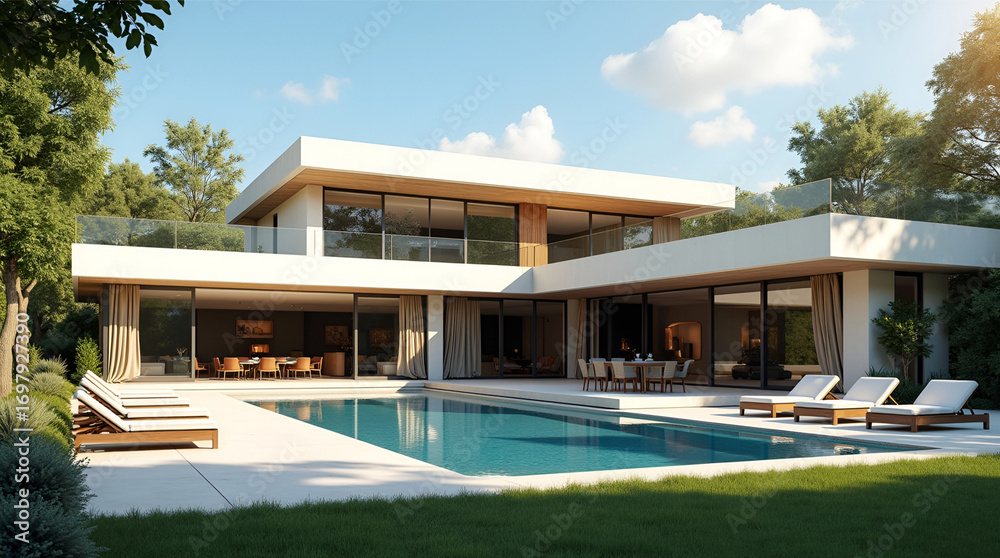 Obraz premium Modern Residence With a Private Pool and Luxurious Outdoor Relaxation Exterior luxurious house