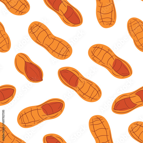Seamless pattern of organic peanuts with detailed shell texture on a white background