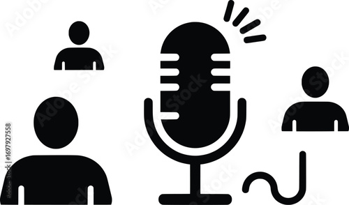 Podcasting Event Featuring Startup Discussions and Networking, Digital Space, Vector Illustration, Collaborative Environment, Engaging Viewpoint on Innovation