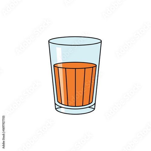A clear glass filled with a refreshing orange beverage showing the textured surface of the liquid inside