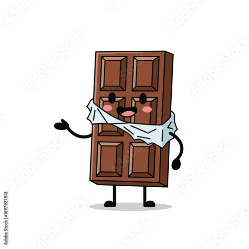 Whimsical character chocolate bar with arms and legs holding a piece of paper