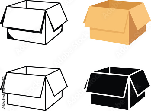 Versatile Open Cardboard Box Icon Set - Packaging, Delivery & Storage Vector Collection