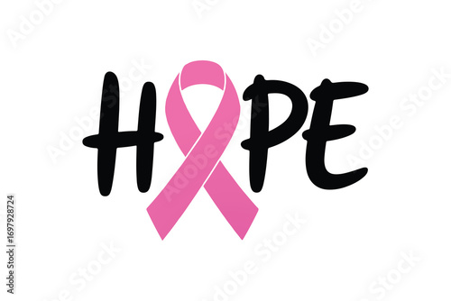 Vector Pink ribbon forming the letter o in the word hope