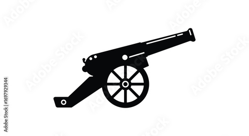 a historical cannon silhouette with wheels and barrel