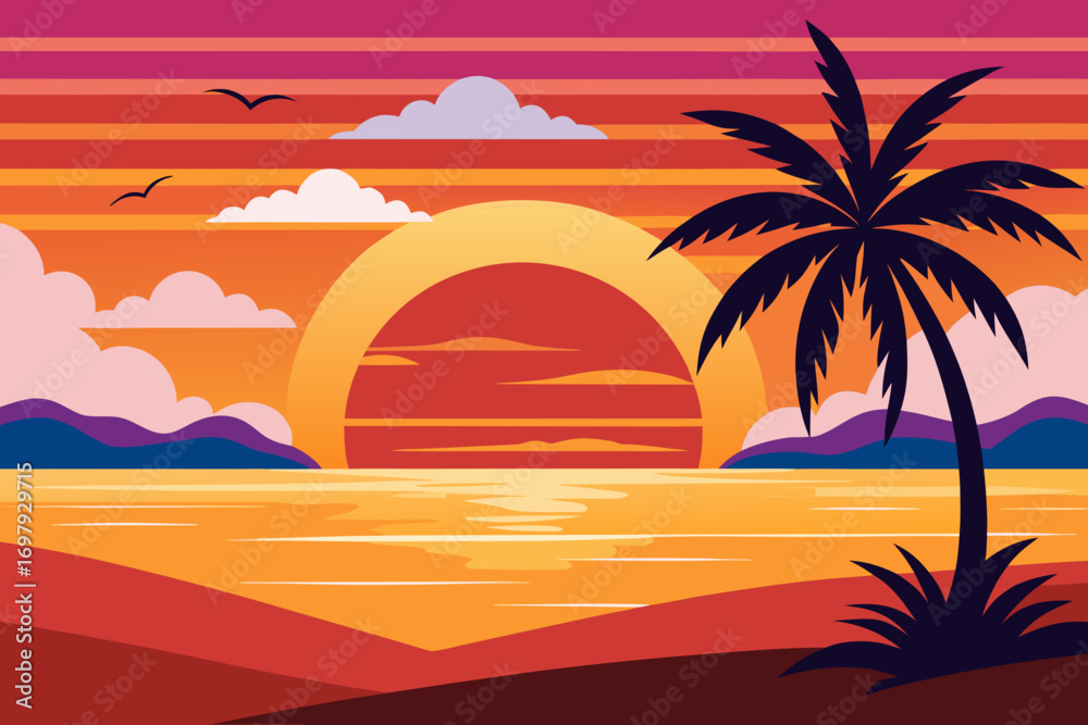 Obraz premium sunset with palm trees