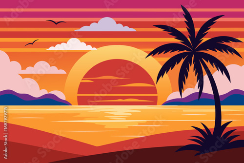 sunset with palm trees