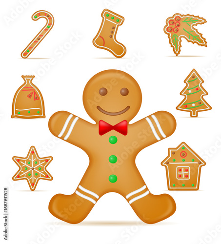 gingerbread cookies christmas and new year's holiday celebration cartoon stock vector illustration isolated on white background