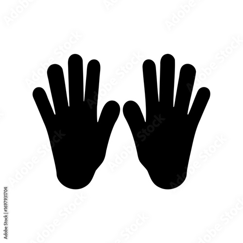 Two open hands presented as a black graphic on a white background