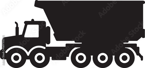 a black silhouette of a large dump truck