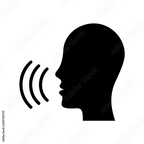 Speaking Head Icon Showing Sound Waves Emanating from the Mouth Graphic