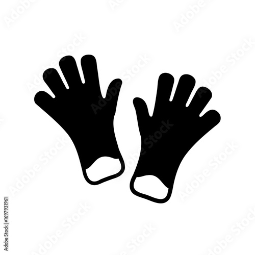 Pair of black winter gloves with white cuffs, for outdoor activities