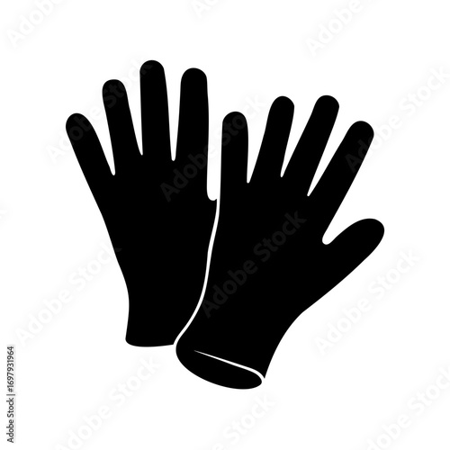 Protective gloves depicted in a minimalist black and white vector illustration