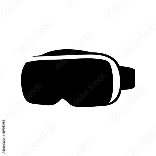 Black silhouette of a modern VR headset on a white background