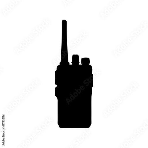 Black Silhouette of Portable Two Way Radio on a White Background