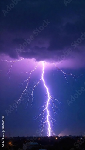 Dramatic, high-resolution image of a powerful lightning bolt striking during a nighttime thunderstorm The electric energy is vividly captured, illuminating the dark sky , power, natural phenomenon