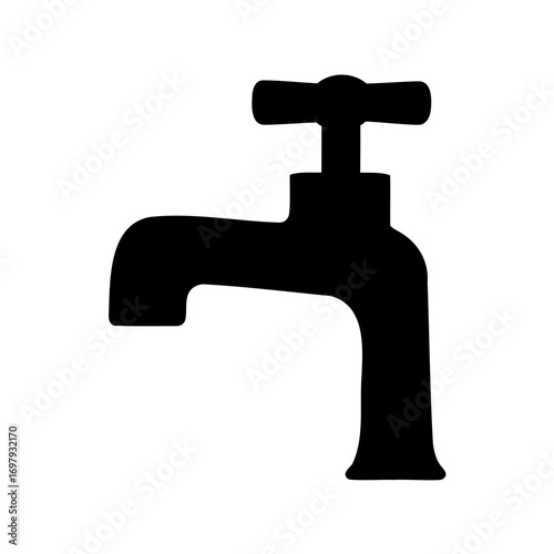 Simple black and white silhouette of a classic household water faucet