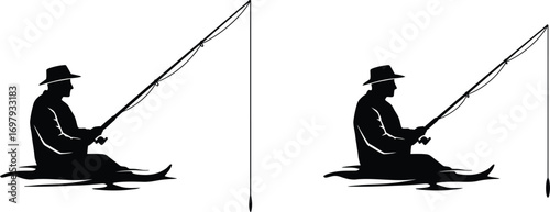 a man fishing with rod and line silhouette art