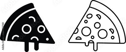 two slices of pizza with cute faces and legs