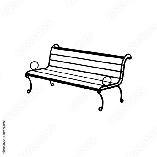 Illustration of a simple black park bench on transparent background