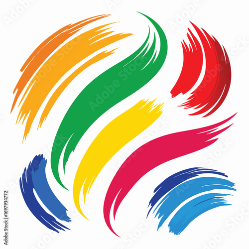 Vibrant colorful brush strokes in dynamic swirling motion