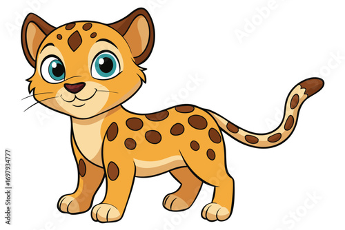 Standing Cartoon Leopard Cub With Cute Eyes On White Background Design
